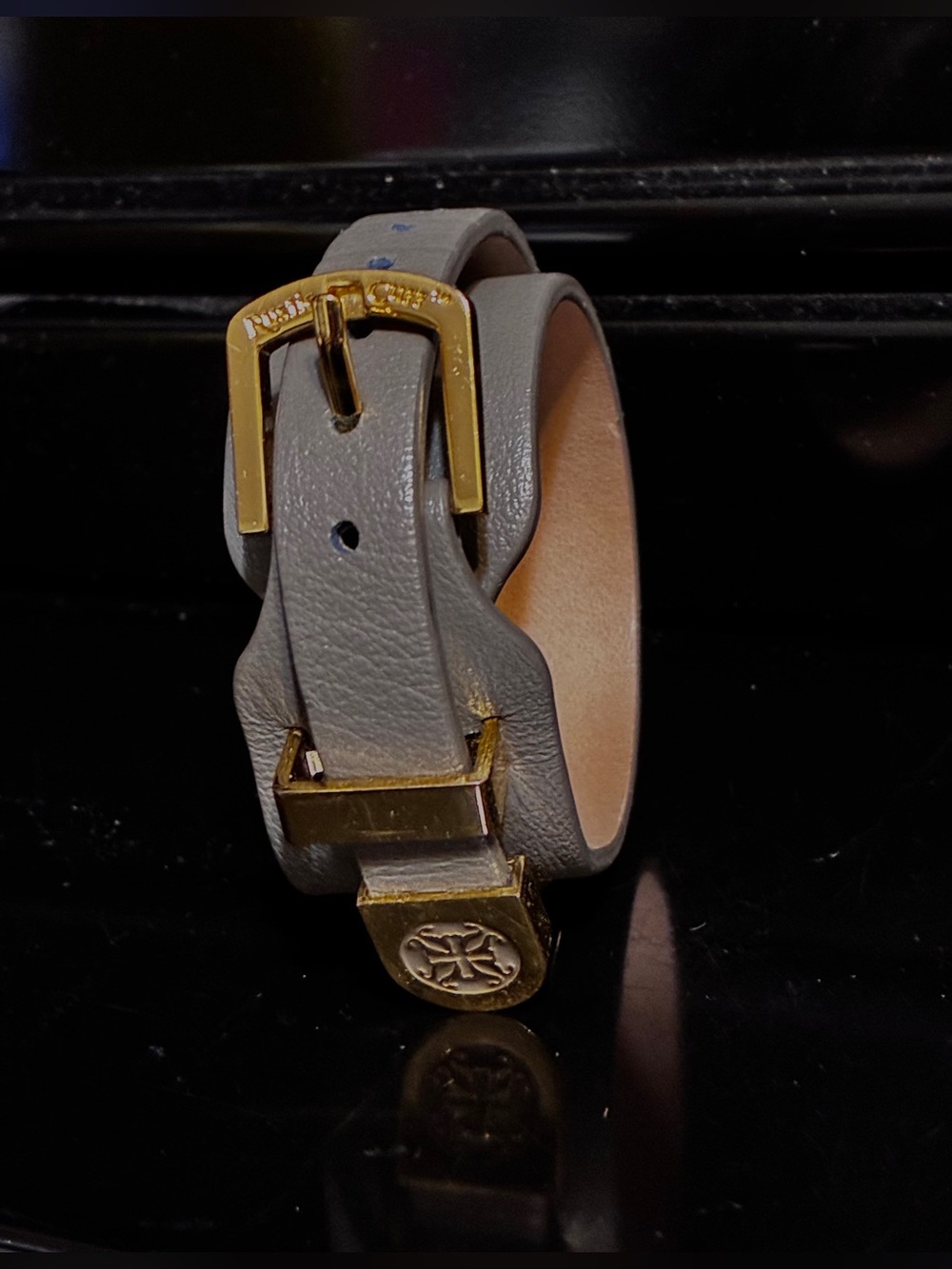 Rustic Cuff Gray Leather Wrap Bracelet with Gold Buckle
